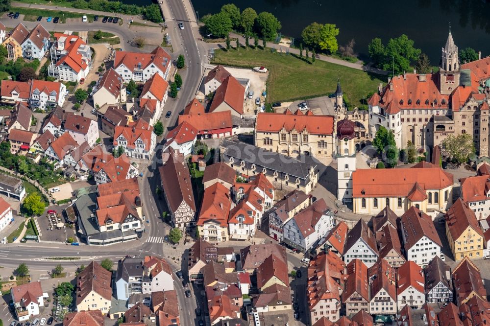 Sigmaringen from above - Old Town area and city center Burgstrasse in Sigmaringen in the state Baden-Wuerttemberg, Germany