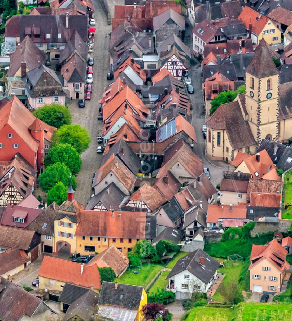 Burkheim from above - Old Town area and city center in Burkheim in the state Baden-Wurttemberg, Germany