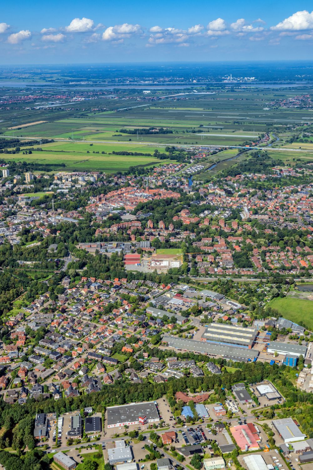 Buxtehude from above - Old Town area and city center in Buxtehude in the state Lower Saxony, Germany