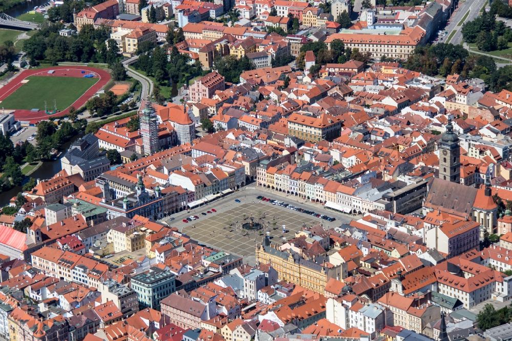 Aerial photograph Ceske Budejovice - Old Town area and city center in Ceske Budejovice in Jihocesky kraj, Czech Republic