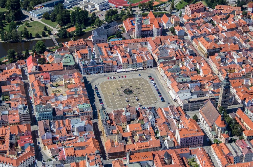 Aerial photograph Ceske Budejovice - Old Town area and city center in Ceske Budejovice in Jihocesky kraj, Czech Republic