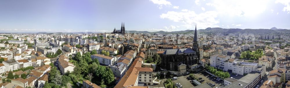 Clermont-Ferrand from above - Old Town area and city center in Clermont-Ferrand in Auvergne-Rhone-Alpes, France