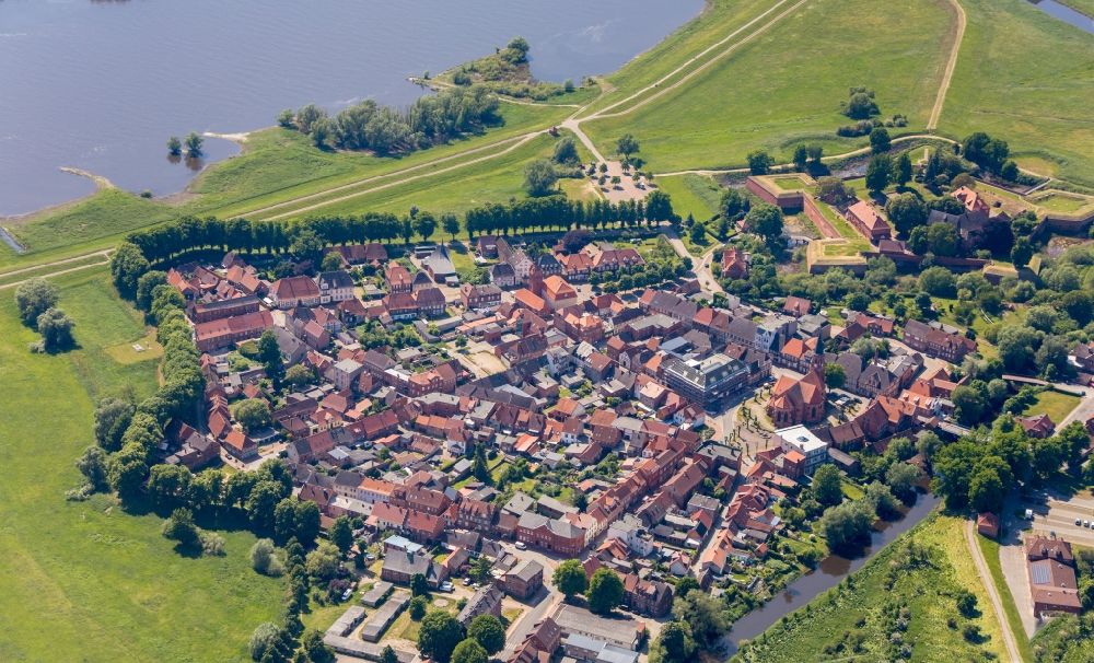 Aerial image Dömitz - Old Town area and city center in Doemitz in the state Mecklenburg - Western Pomerania, Germany