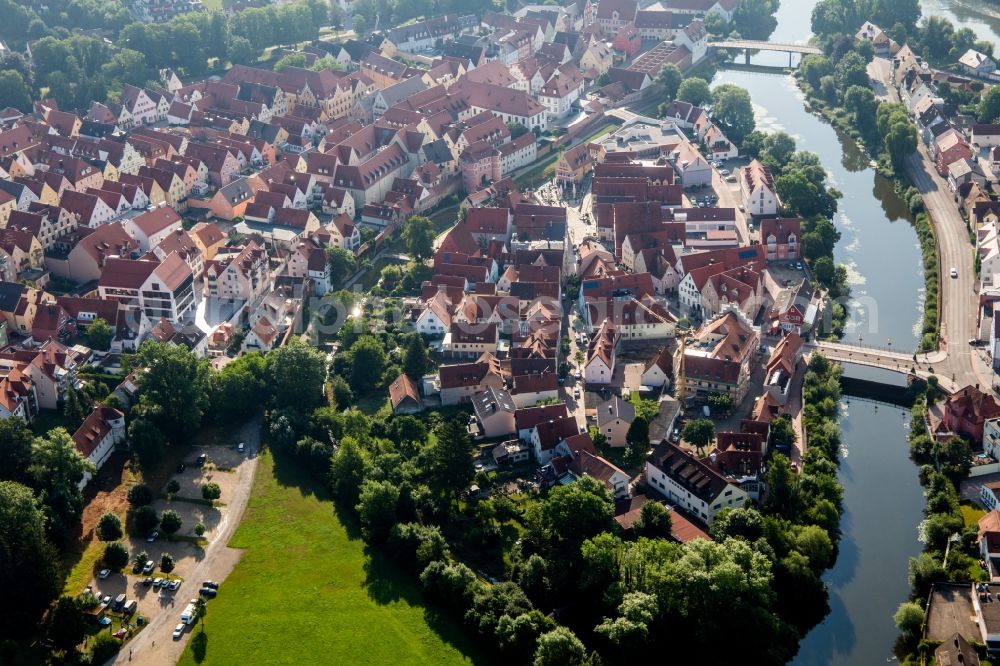 Aerial photograph Donauwörth - Old Town area and city center at the Danube river in Donauwoerth in the state Bavaria, Germany