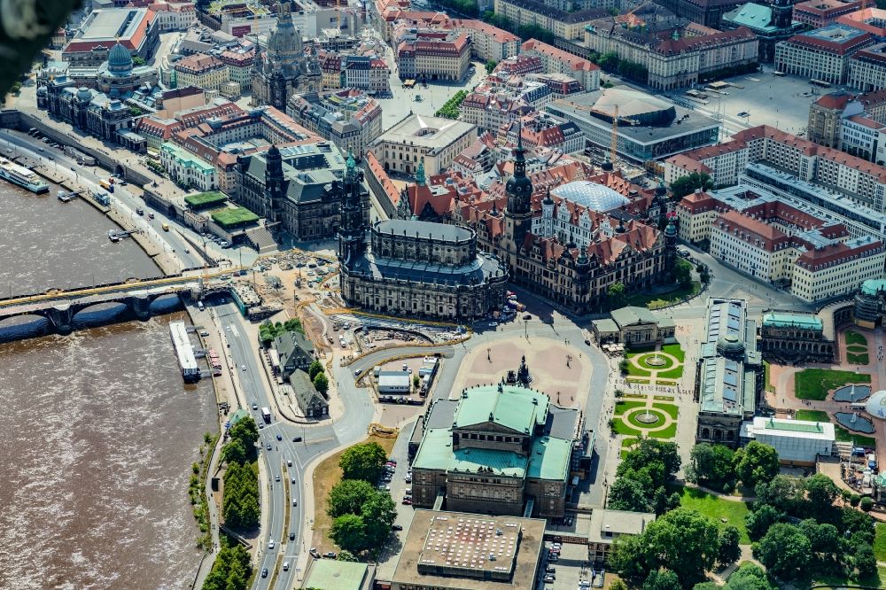 Dresden from above - Old Town area and city center in Dresden in the state Saxony, Germany