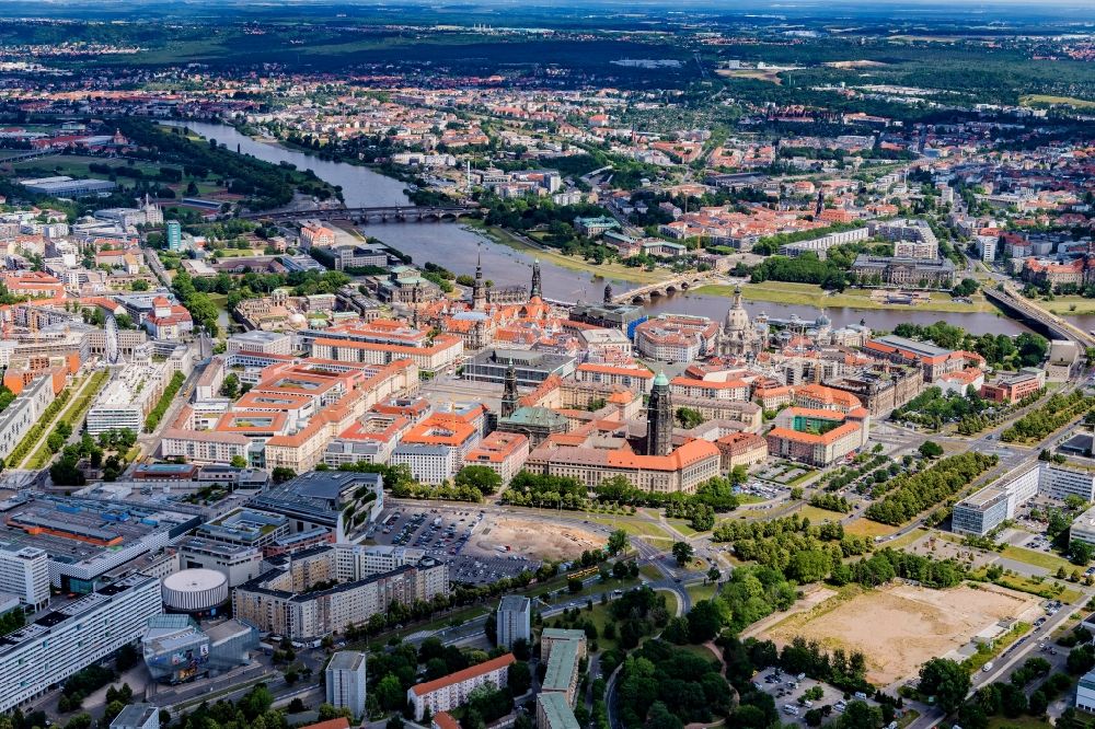 Aerial image Dresden - Old Town area and city center in Dresden in the state Saxony, Germany