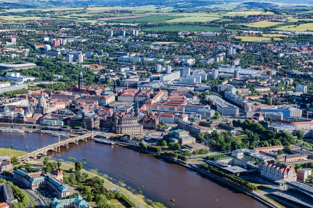 Aerial photograph Dresden - Old Town area and city center in Dresden in the state Saxony, Germany