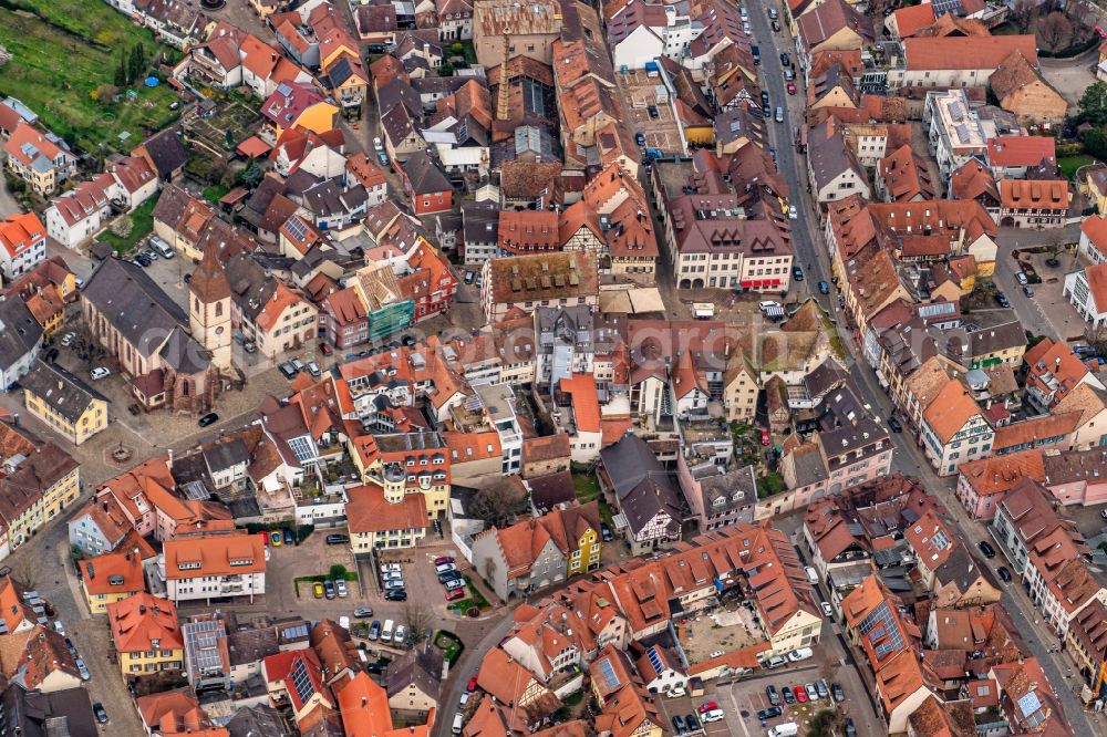 Aerial image Endingen am Kaiserstuhl - Old Town area and city center in Endingen am Kaiserstuhl in the state Baden-Wurttemberg, Germany