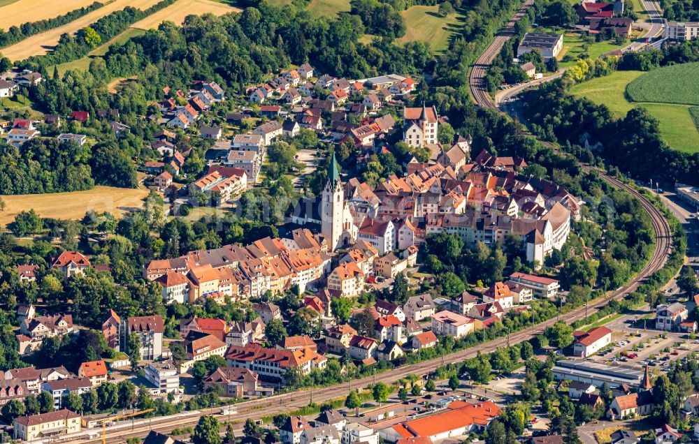 Engen from the bird's eye view: Old Town area and city center in Engen in the state Baden-Wuerttemberg, Germany