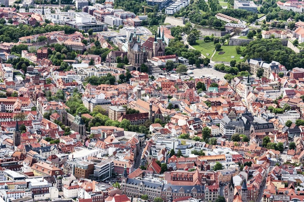 Aerial photograph Erfurt - Old Town area and city center in Erfurt in the state Thuringia, Germany