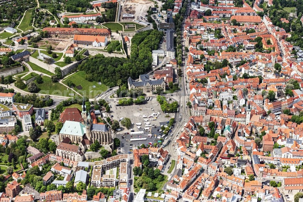 Erfurt from above - Old Town area and city center in Erfurt in the state Thuringia, Germany