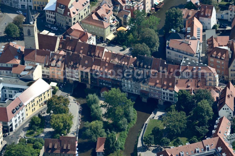 Erfurt from the bird's eye view: Old Town area and city center Kraemerbruecke in Erfurt in the state Thuringia, Germany