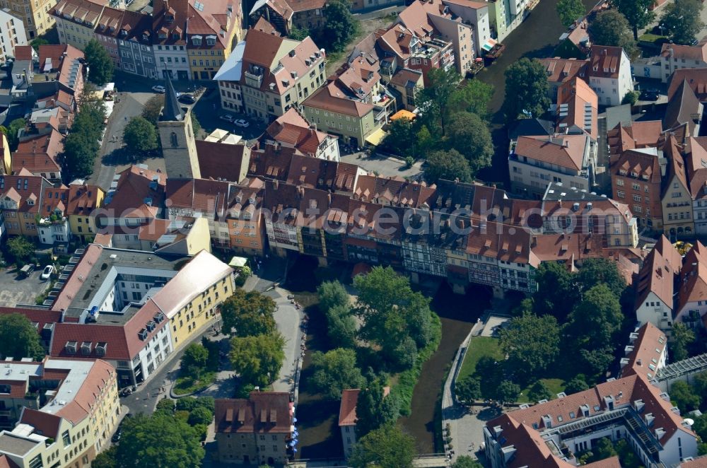 Aerial image Erfurt - Old Town area and city center Kraemerbruecke in Erfurt in the state Thuringia, Germany