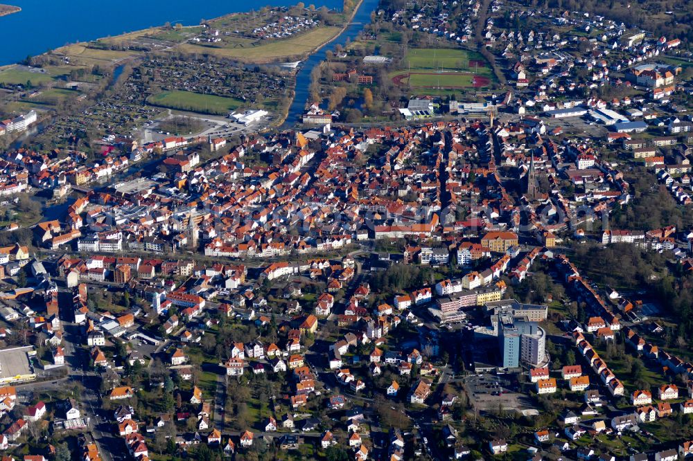 Eschwege from the bird's eye view: Old Town area and city center on street Alter Steinweg in Eschwege in the state Hesse, Germany
