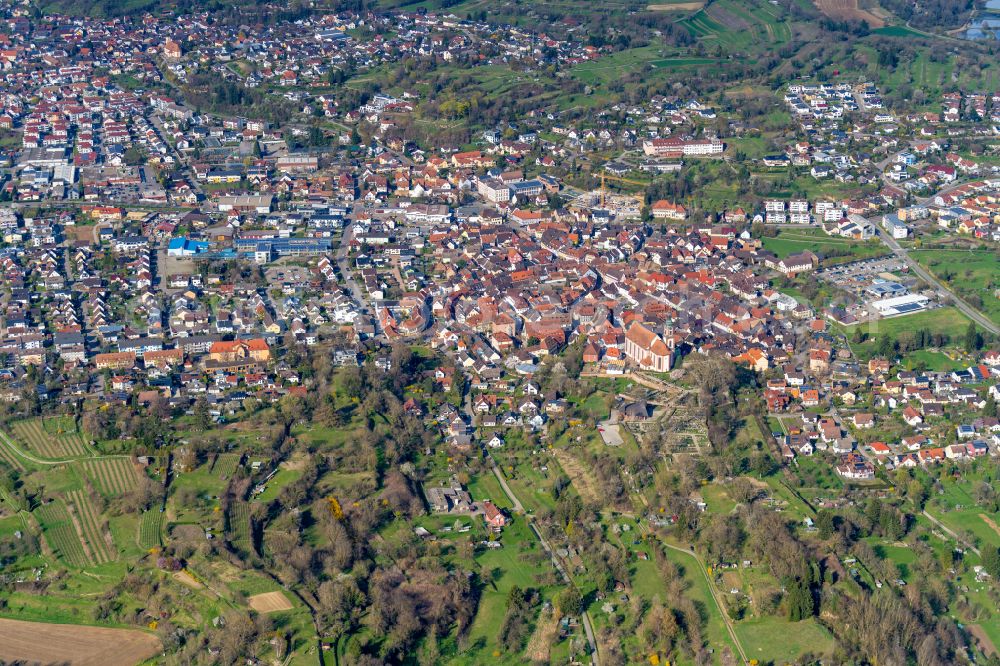 Ettenheim from the bird's eye view: Old Town area and city center in Ettenheim in the state Baden-Wuerttemberg