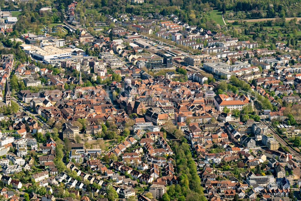 Aerial image Ettlingen - Old Town area and city center in Ettlingen in the state Baden-Wuerttemberg