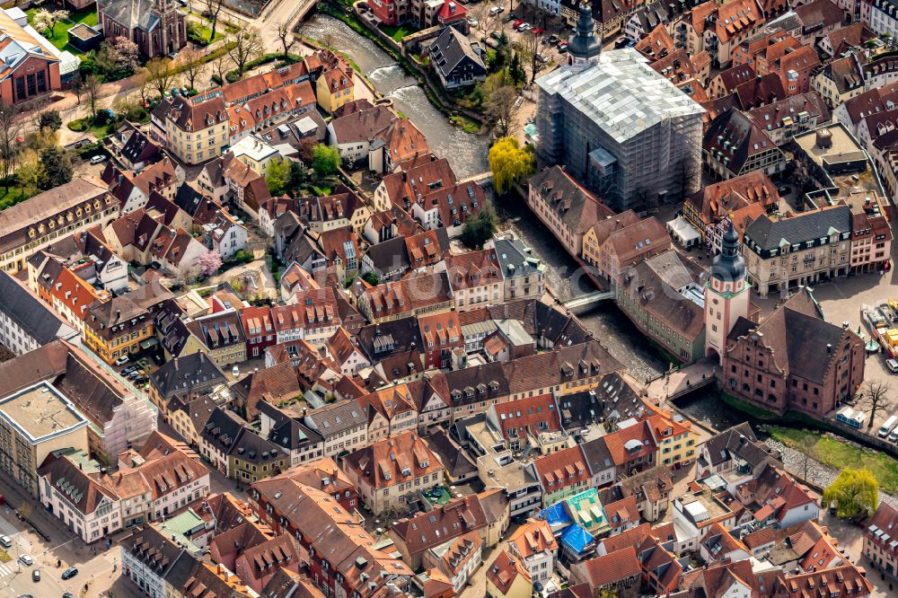 Ettlingen from above - Old Town area and city center in Ettlingen in the state Baden-Wuerttemberg, Germany