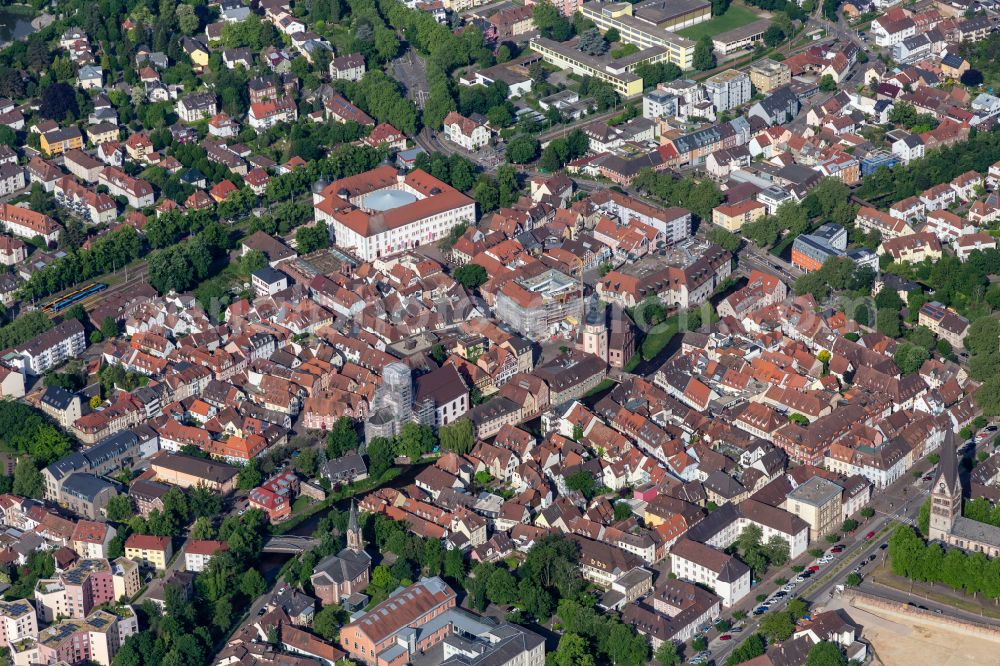 Aerial image Ettlingen - Old Town area and city center in Ettlingen in the state Baden-Wuerttemberg, Germany