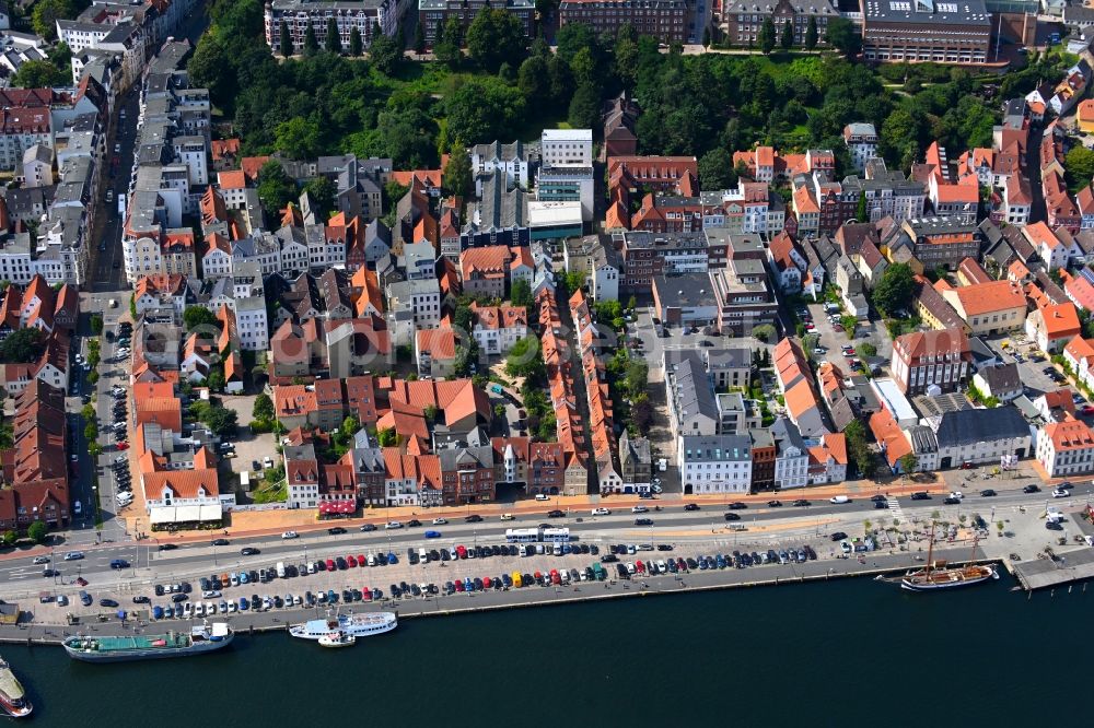 Aerial image Flensburg - Old Town area and city center on Schiffbruecke in the district Altstadt in Flensburg in the state Schleswig-Holstein, Germany