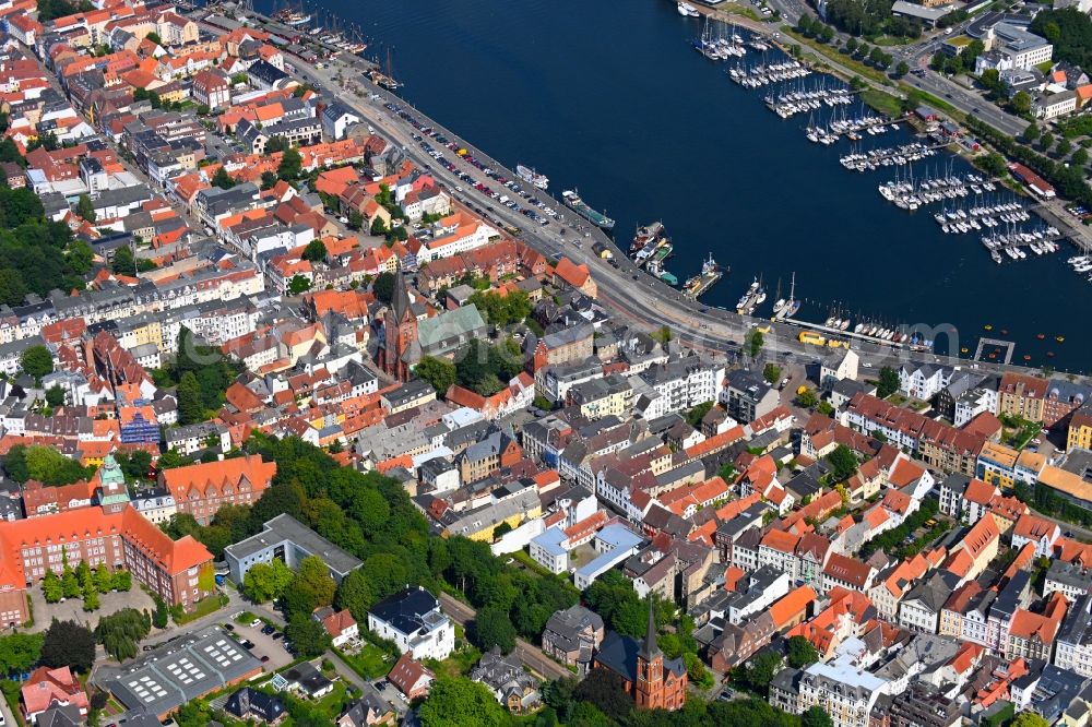 Aerial image Flensburg - Old Town area and city center on Schiffbruecke in the district Altstadt in Flensburg in the state Schleswig-Holstein, Germany