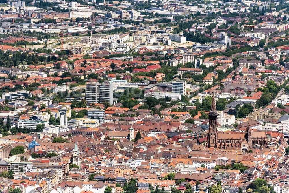 Aerial image Freiburg im Breisgau - Old Town area and city center in Freiburg im Breisgau in the state Baden-Wurttemberg, Germany