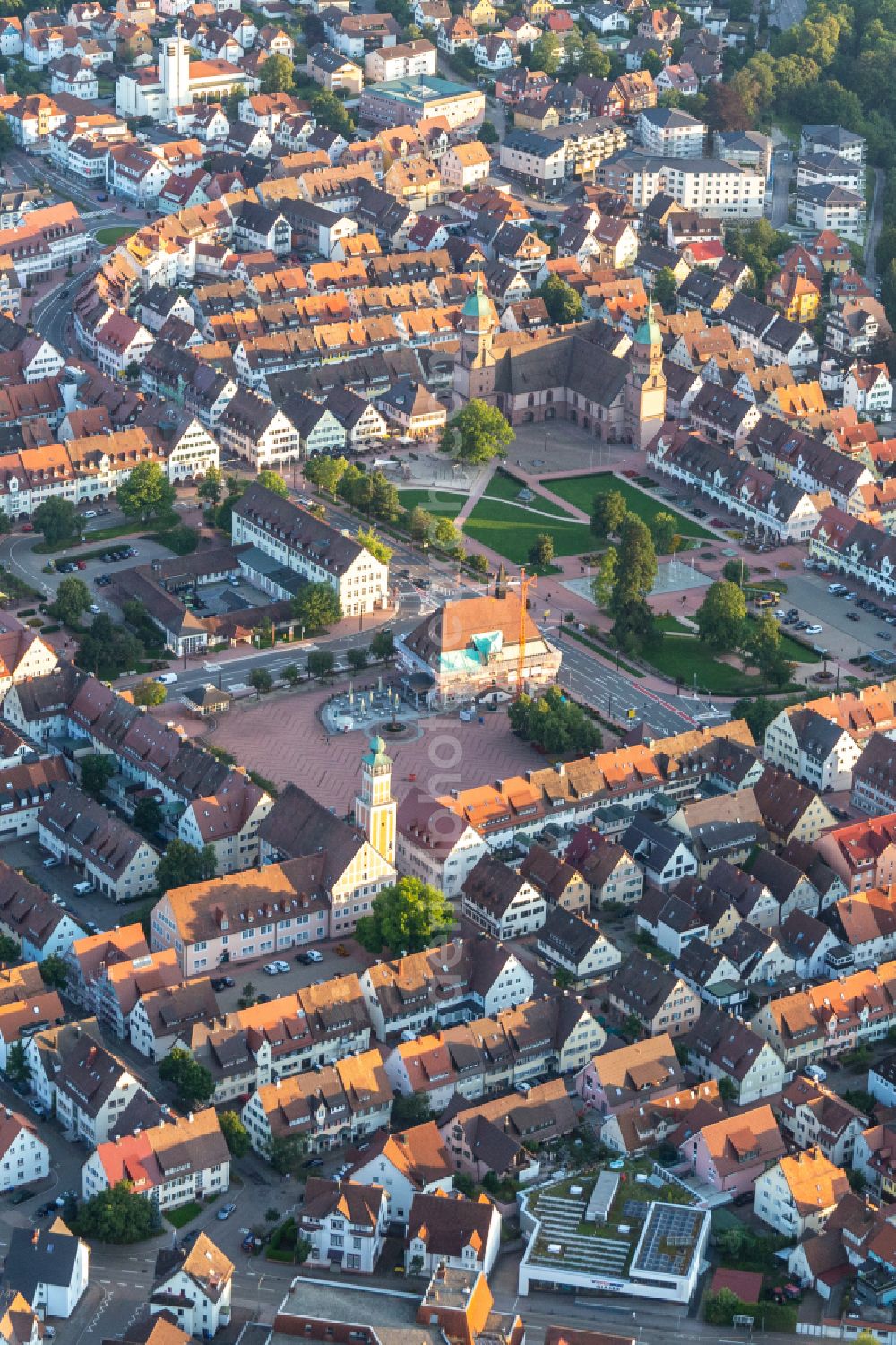 Freudenstadt from the bird's eye view: Old Town area and city center in Freudenstadt at Schwarzwald in the state Baden-Wuerttemberg, Germany