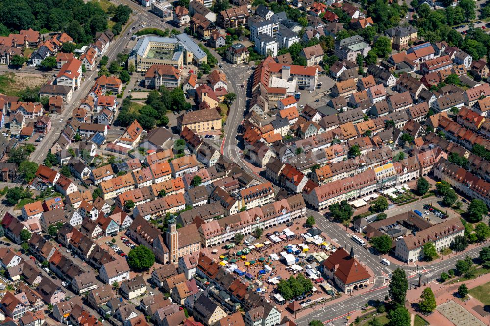 Freudenstadt from above - Old Town area and city center in Freudenstadt at Schwarzwald in the state Baden-Wuerttemberg, Germany