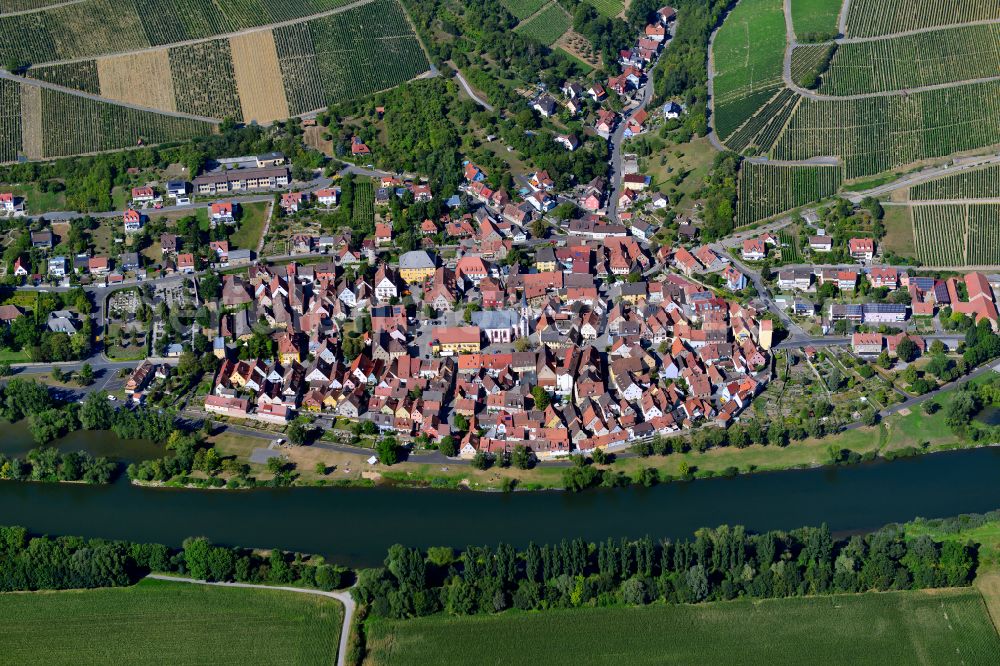 Aerial image Frickenhausen am Main - Old Town area and city center in Frickenhausen am Main in the state Bavaria, Germany