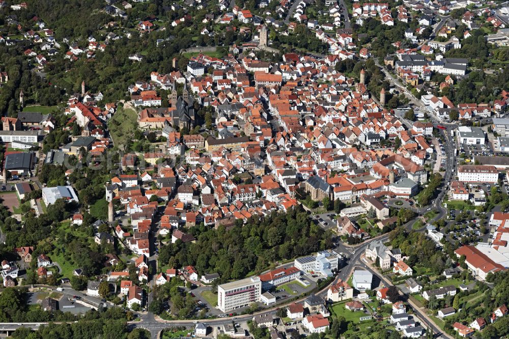 Aerial image Fritzlar - Old Town area and city center on place Marktplatz in Fritzlar in the state Hesse, Germany