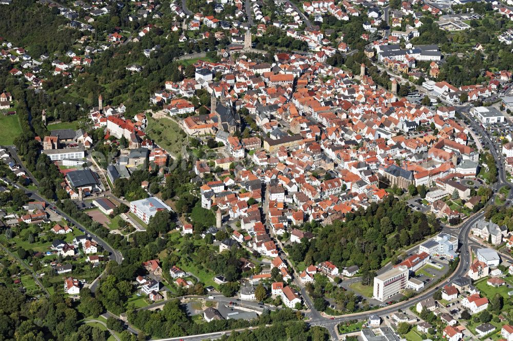 Aerial photograph Fritzlar - Old Town area and city center on place Marktplatz in Fritzlar in the state Hesse, Germany