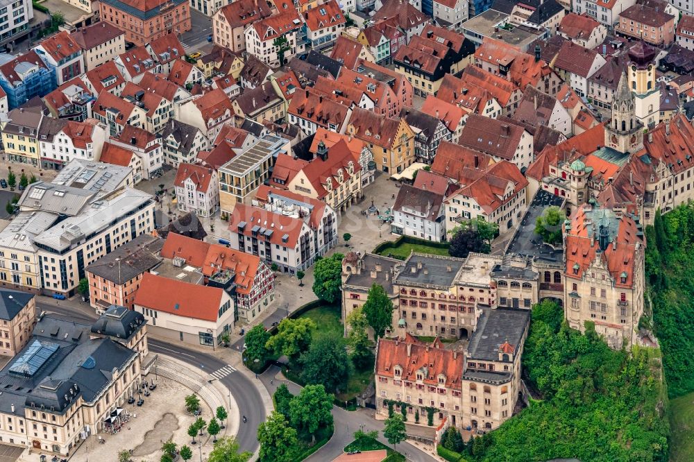 Aerial photograph Sigmaringen - Old Town area and city center on Anton Strasse in Sigmaringen in the state Baden-Wuerttemberg, Germany