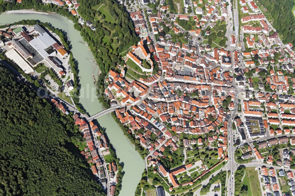 Füssen from above - Old Town area and city center in Fuessen in the state Bavaria, Germany