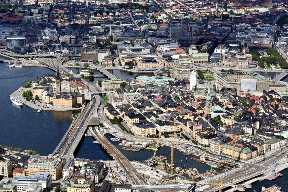 Stockholm from above - Old Town area and city center Gamla Stan on Stadsholmen island in Stockholm in Stockholms laen, Sweden