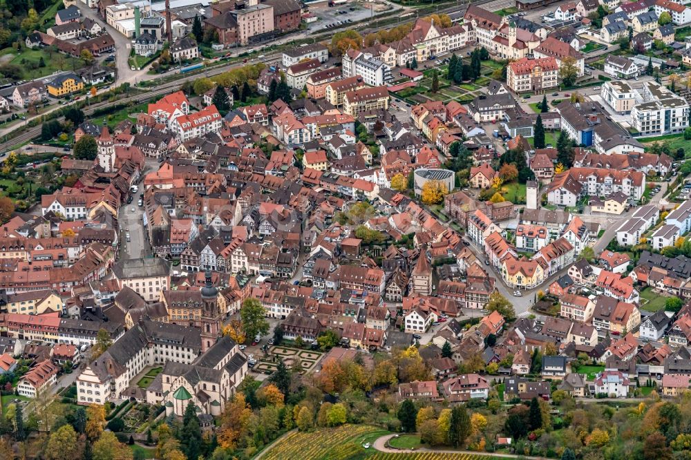 Gengenbach from above - Old Town area and city center in Gengenbach in the state Baden-Wurttemberg, Germany