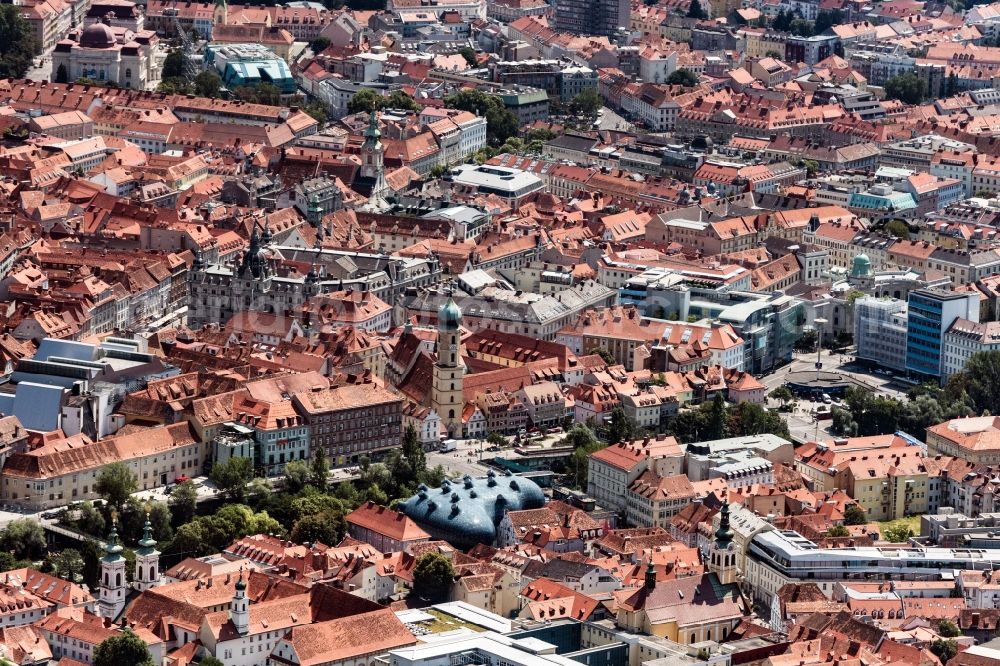 Aerial photograph Graz - Old Town area and city center in Graz in Steiermark, Austria