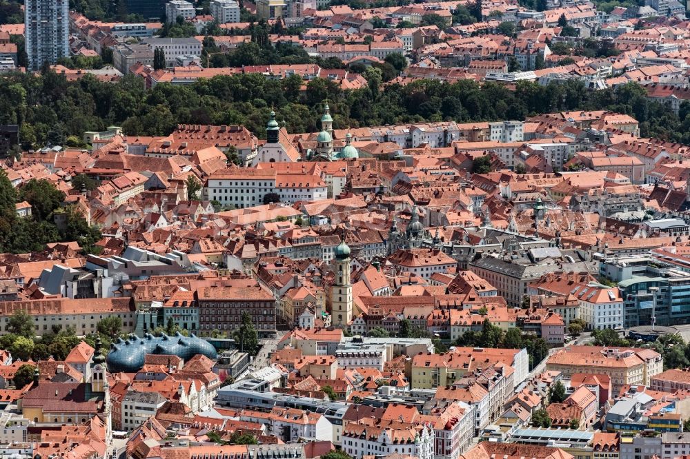 Graz from the bird's eye view: Old Town area and city center in Graz in Steiermark, Austria