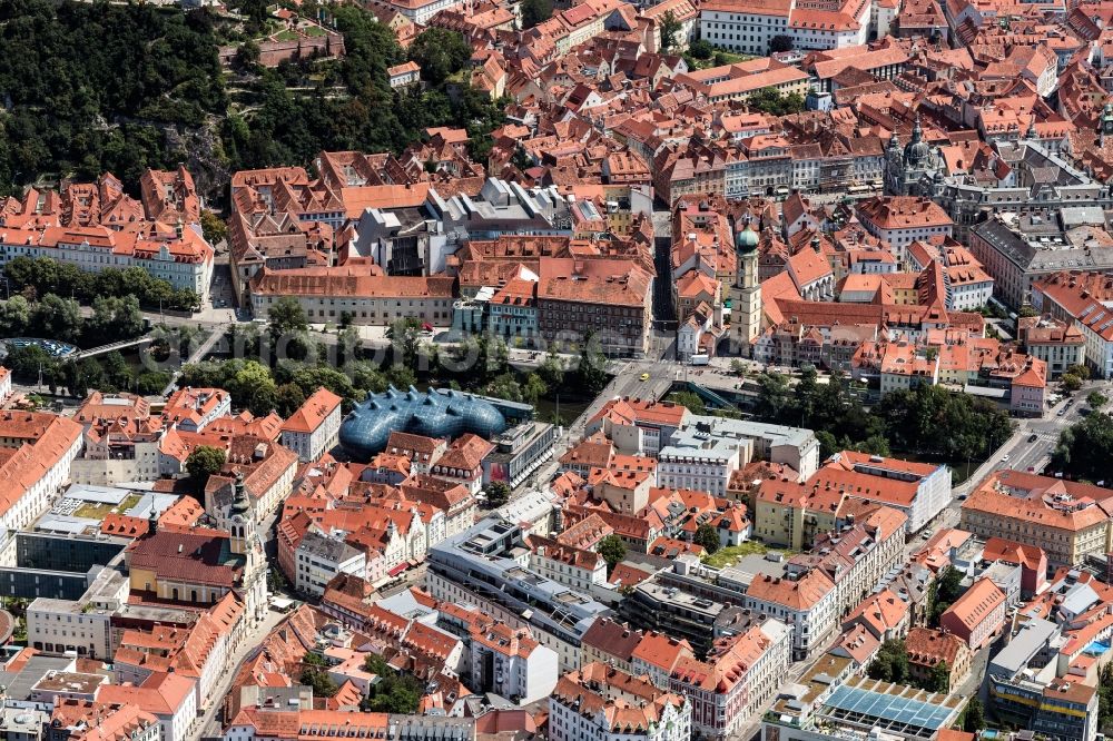 Aerial image Graz - Old Town area and city center in Graz in Steiermark, Austria