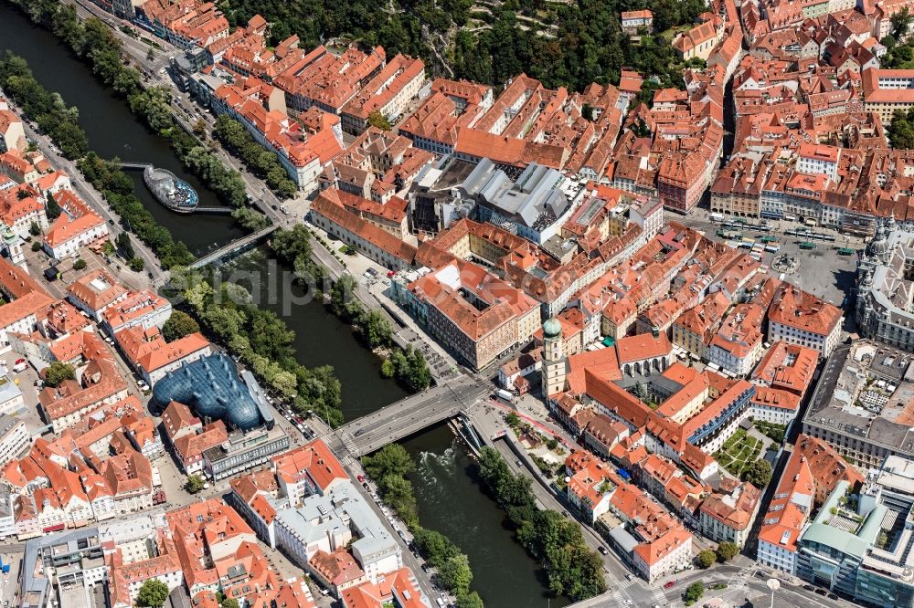 Graz from the bird's eye view: Old Town area and city center in Graz in Steiermark, Austria