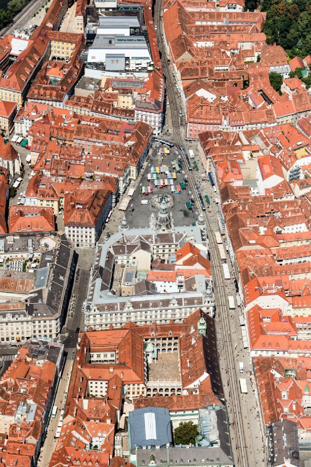 Aerial image Graz - Old Town area and city center in Graz in Steiermark, Austria