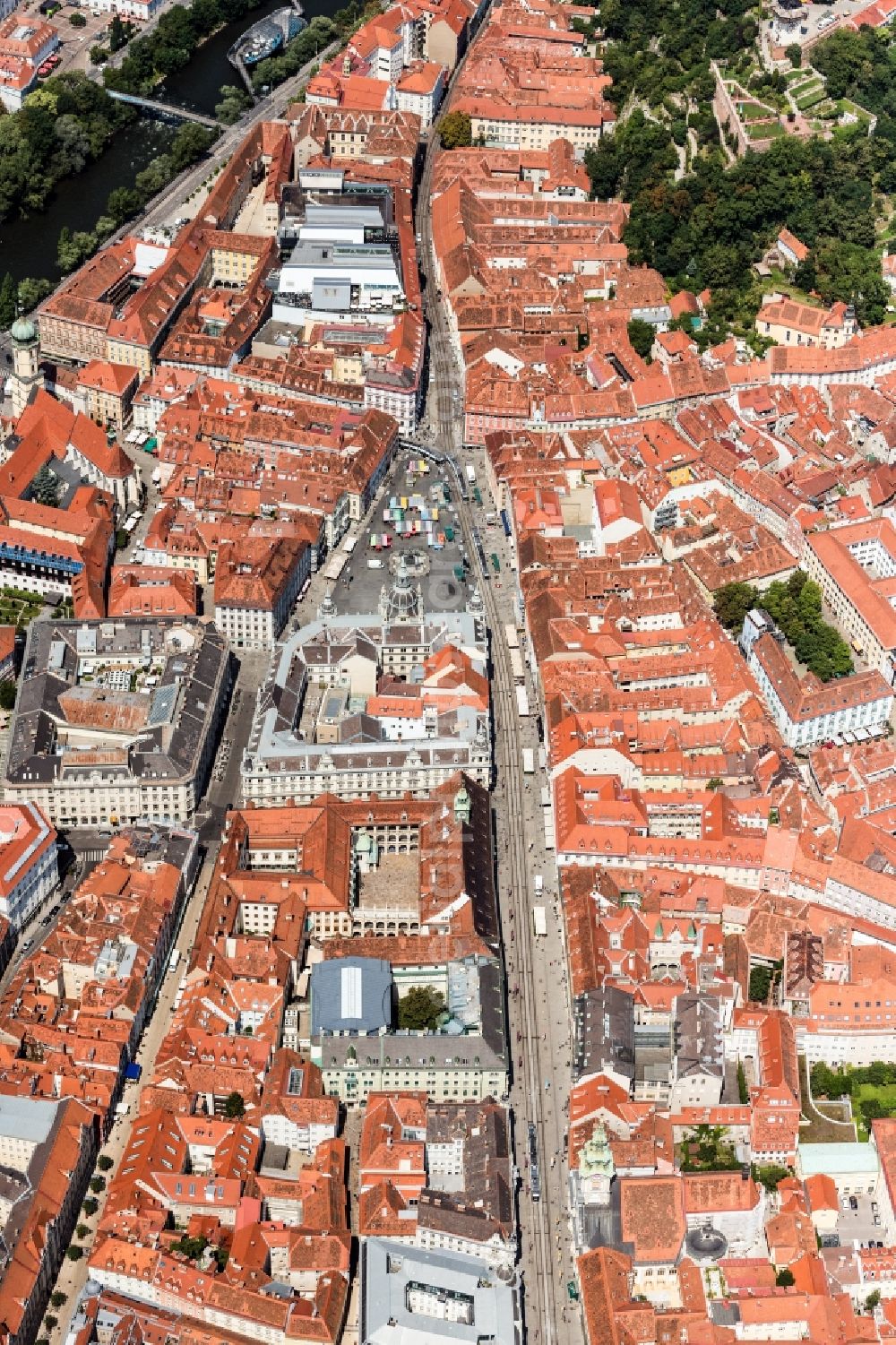 Aerial photograph Graz - Old Town area and city center in Graz in Steiermark, Austria
