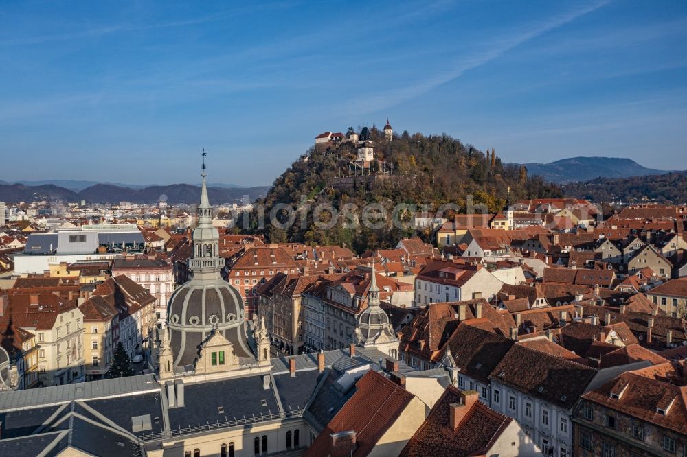 Aerial photograph Graz - Old Town area and city center on Schlossberg in Graz in Steiermark, Austria