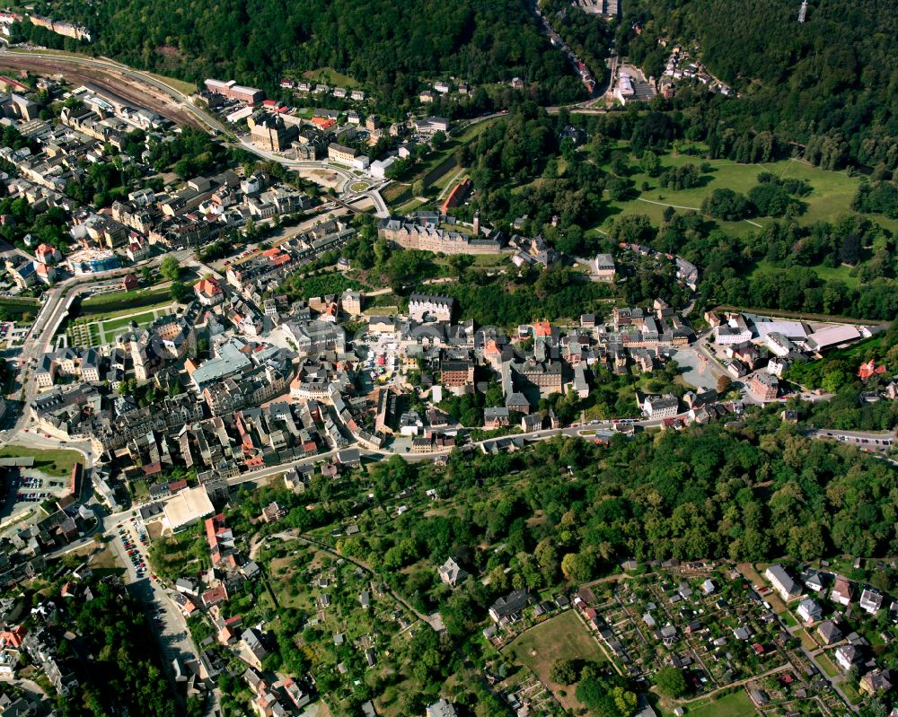 Greiz from the bird's eye view: Old Town area and city center in Greiz in the state Thuringia, Germany