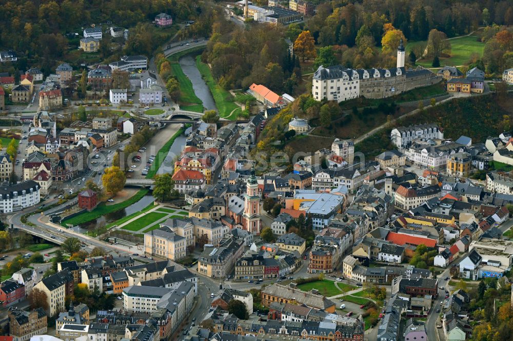 Greiz from the bird's eye view: Old Town area and city center in Greiz in the state Thuringia, Germany