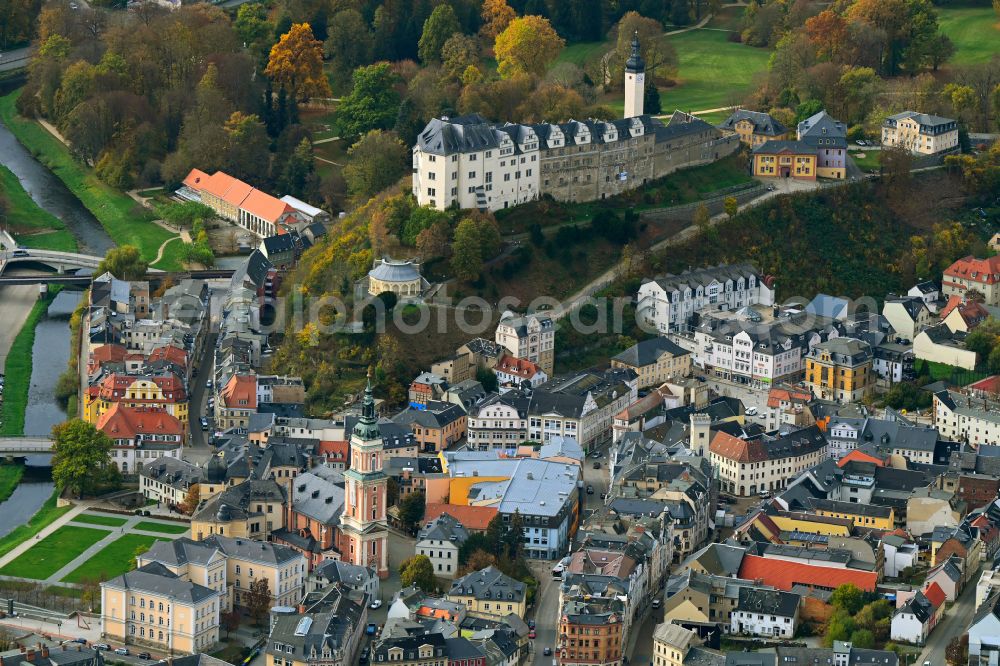 Aerial image Greiz - Old Town area and city center in Greiz in the state Thuringia, Germany