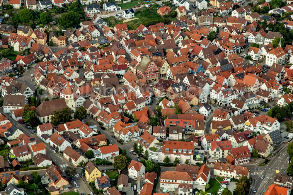 Großbottwar from above - Old Town area and city center in Grossbottwar in the state Baden-Wuerttemberg, Germany