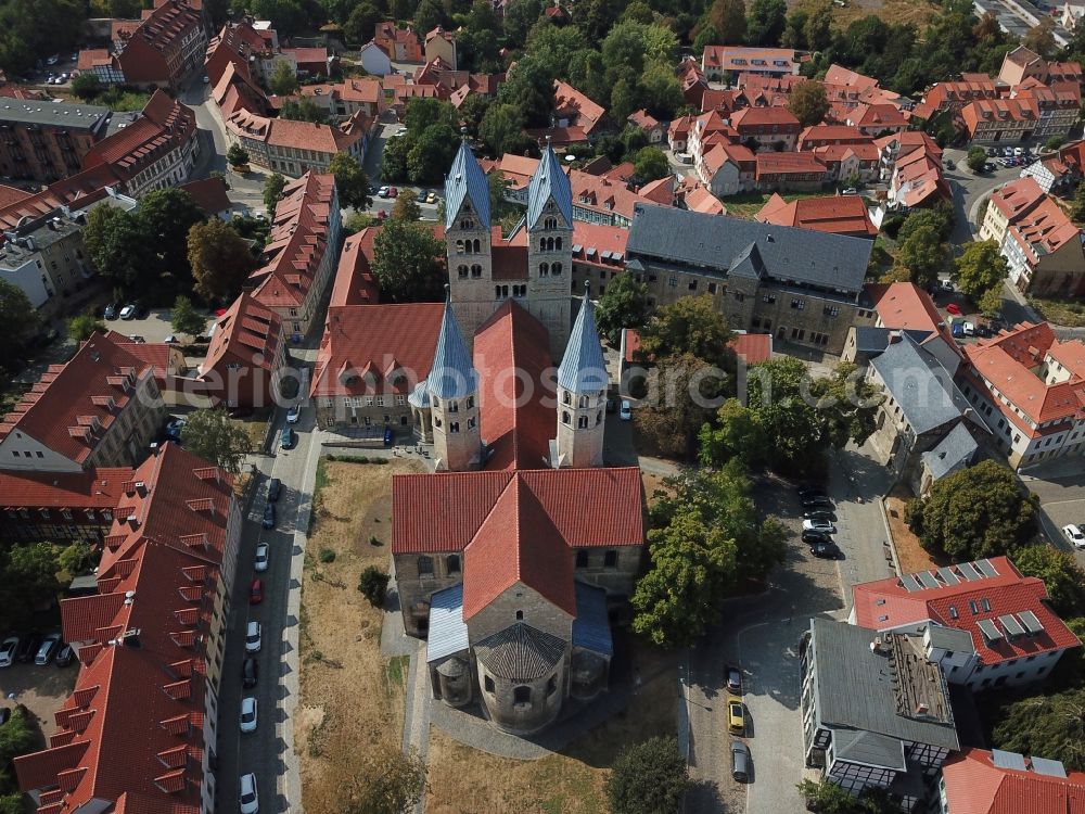 Halberstadt from above - Old Town area and city center on church Liebfrauenkirche in Halberstadt in the state Saxony-Anhalt