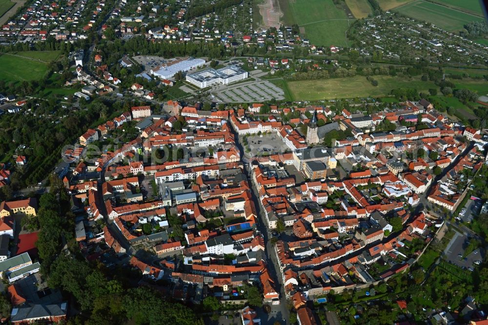 Haldensleben from above - Old Town area and city center in Haldensleben in the state Saxony-Anhalt, Germany