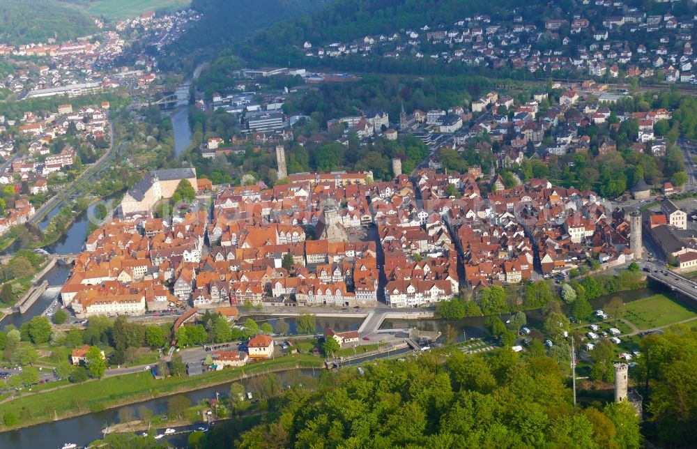 Aerial photograph Hann. Münden - Old Town area and city center in Hann. Muenden in the state Lower Saxony, Germany