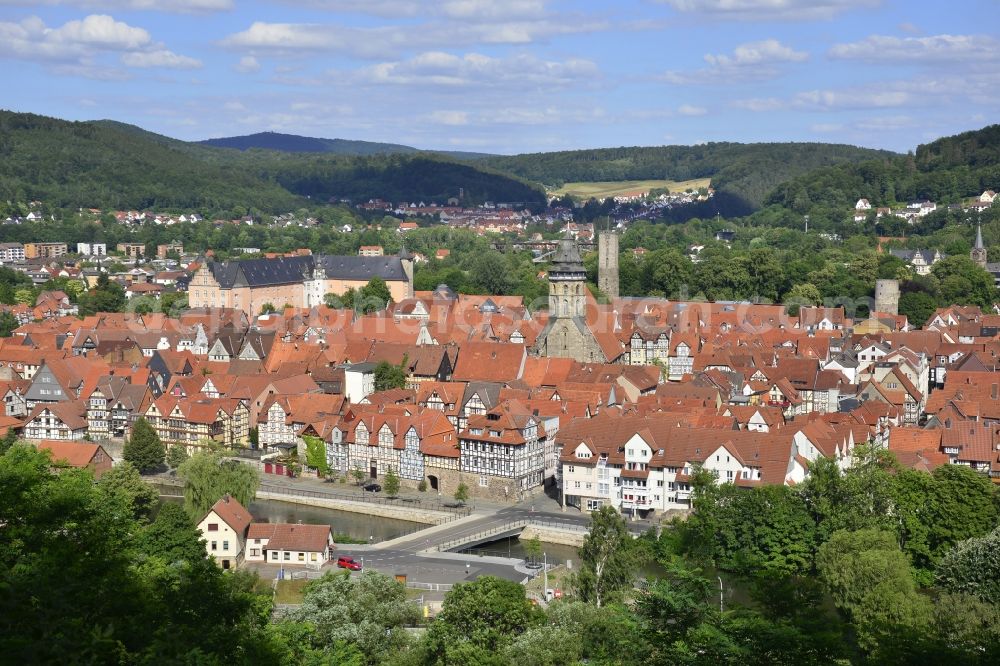 Aerial image Hann. Münden - Old Town area and city center in Hann. Muenden in the state Lower Saxony, Germany