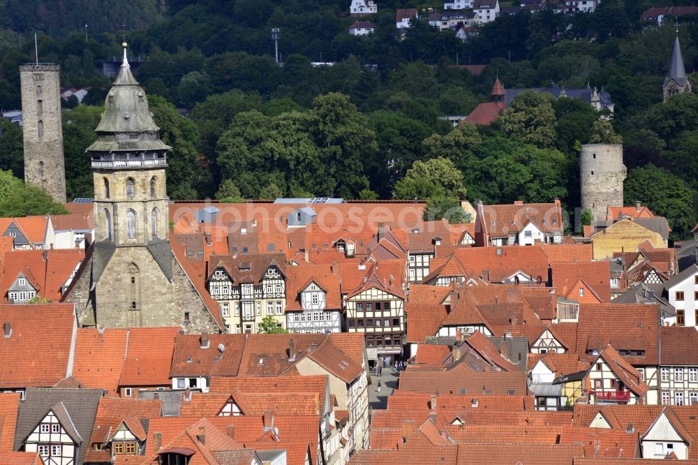 Aerial image Hann. Münden - Old Town area and city center in Hann. Muenden in the state Lower Saxony, Germany